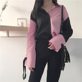 Camisa blusa de patchwork a rayas vintage